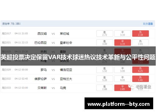 英超投票决定保留VAR技术球迷热议技术革新与公平性问题